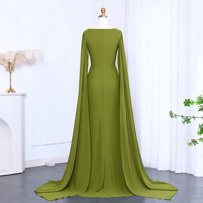 Sharon Said Custom Made Asymmetrical Sage Green Chiffon Arabic Evening Dress with Cape Sleeve For Women Wedding SF051 Customized