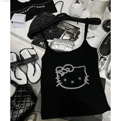 Sanrio Hello Kitty Diamond Tank Top Fashion Gothic Aesthetic Crop Top Y 2k Girls New Summer Youthful Woman Clothes