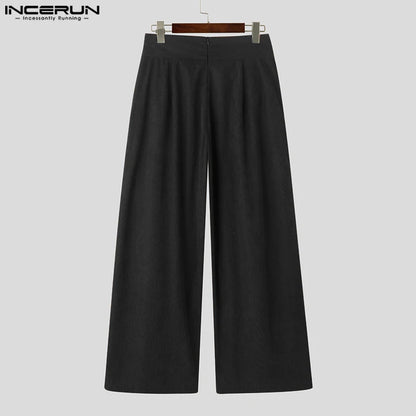 Fashion Men's Trousers INCERUN 2024 Solid Pleated Cross Design Long Pants Casual Party Shows Male High Waisted Pantalons S-5XL