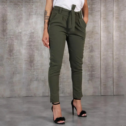 2024 Spring Summer Autumn Casual Slim Chiffon Thin Pants For Women High Waist Black Khaki Green Pants Woman Trousers