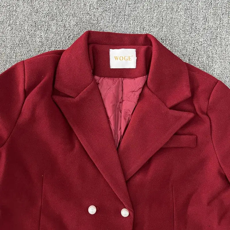 2024 Autumn and Winter New Year Christmas Women's Suit Jacket High-end Right Shoulder Temperament Socialite Red  Blazer Top