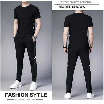 Men's Top Pants Sets Fashion Sports Suits Kpop Sweatpants Xl Clothing Cool No Logo Man T Shirt Polyester Slim Fit Chic Tracksuit