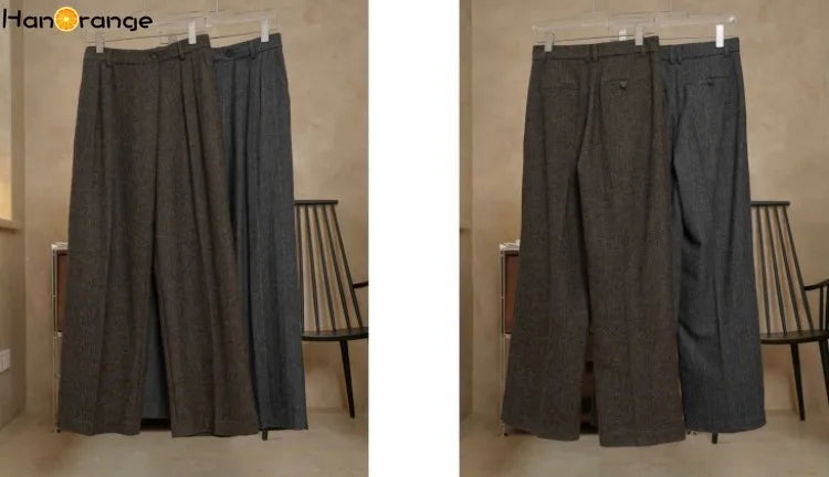 HanOrange 2024 Winter Fashion Modern Wide Leg Wool Pants Women Loose Warm Comfortable Trousers Female Black Gray/Coffee