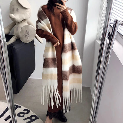 2023 Winter Plaid Cashmere Scarf Fall Shawl Korean Style Gradient Scarves Blanket Scarf without Tag