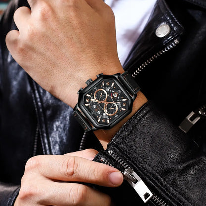 POEDAGAR Luxury Chronograph Square Man Watch Waterproof Luminous Date Men Watch Sports Leather Men's Watches Quartz Reloj Hombre