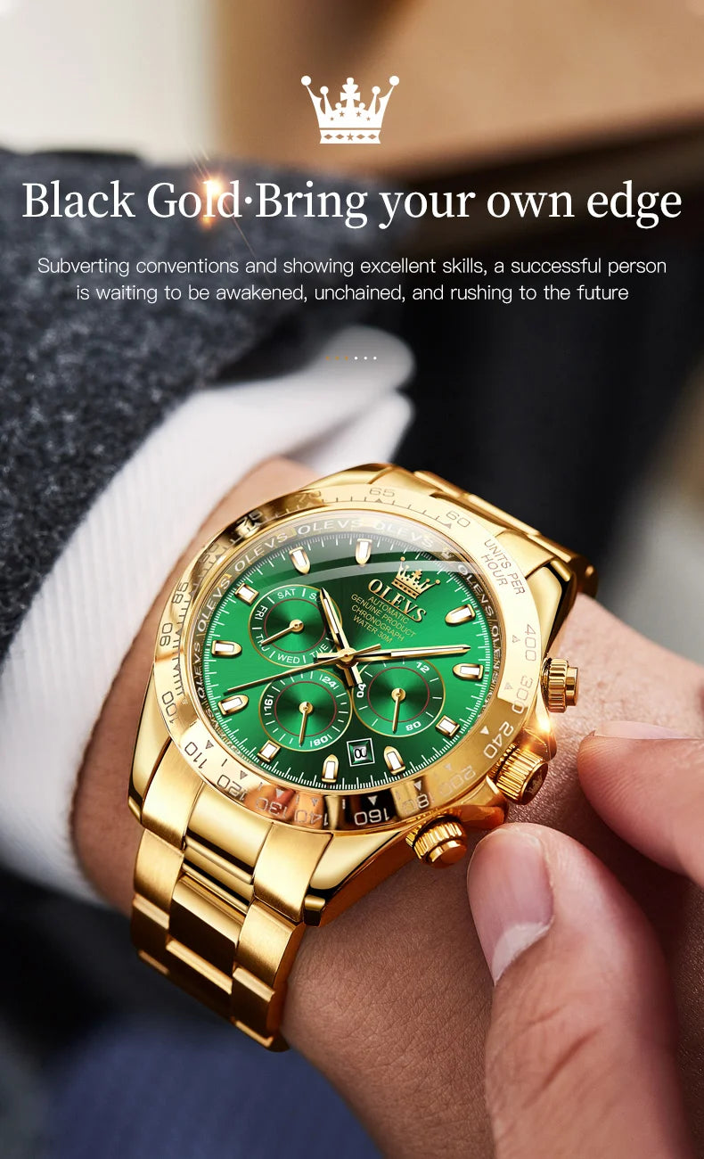 OLEVS 6638 Man Watch Automatic Watch for Men Multifunction Waterproof Luminous Chronograph Calendar Luxury Mechanical Wristwatch