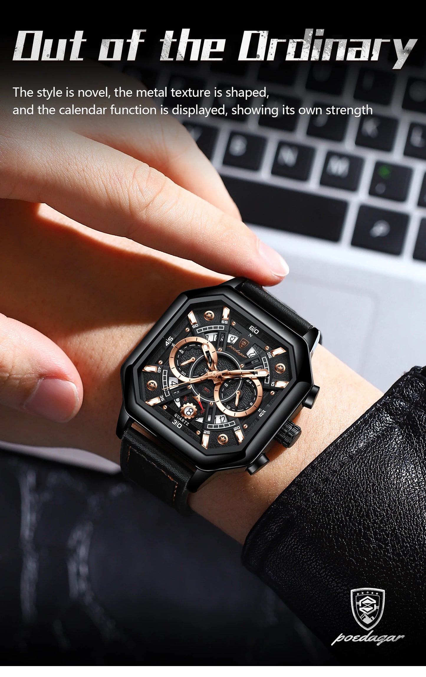 POEDAGAR Luxury Chronograph Square Man Watch Waterproof Luminous Date Men Watch Sports Leather Men's Watches Quartz Reloj Hombre