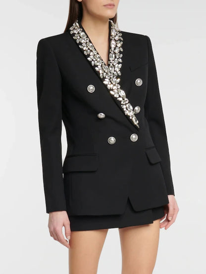 LGRQ Solid Spliced Diamonds Casual Elegant Blazers Women V Neck Long Sleeve Patchwork Button Blazer Female Fashion Style 19Z2567