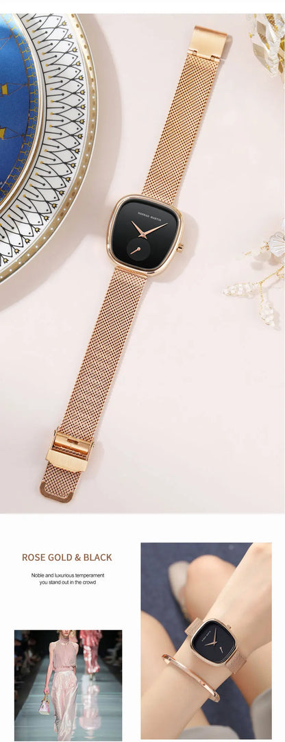 2023 New Women's Quartz Wristwatch 34mm Wine Barrel Rose Gold Black Stopwatch Fashionable Minimalist Style Oval Women's Watches