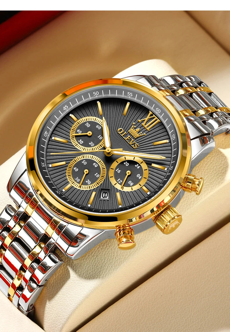 OLEVS 2023 New Gold Watch for Men Stainless Steel Waterproof Chronograph Calendar Man Watch Luxury Top Brand Men's Wristwatches