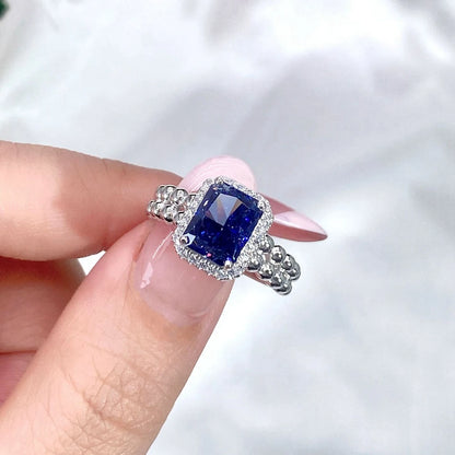 Wong Rain 100% 925 Sterling Silver Crushed Ice Cut Tanzanite High Carbon Diamond Gemstone Wedding Rings Engagement Fine Jewelry