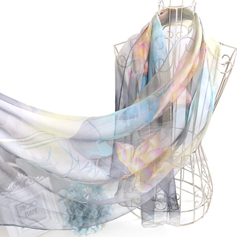 New Spring Summer Fashion Women Floral Printing Beach Silk Scarf Shawls Female All-match Sunscreen Thin Yarn Soft Beach Scarf