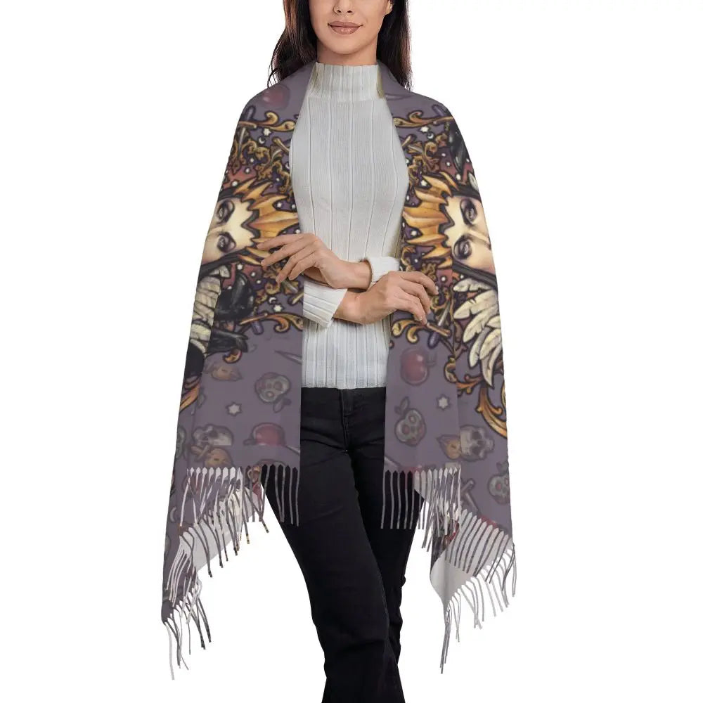 Printed The Major Arcana Of Tarot Vintage Patchwork Scarf Men Women Winter Fall Warm Scarves Occult Witch Spiritual Shawl Wrap