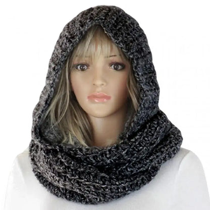 Women Fashionable Hooded Bib Solid Color Wool Hat Scarf Casual Autumn Winter Solid Color Warm Knit Scraf Cap Neck Wrap