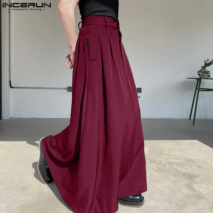 Casual Fashion Style New Men's Trousers INCERUN Solid Color Simple Pantalons Hot Sale All-match Wide Leg Skirts Pants S-5XL 2023