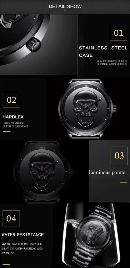 LIGE Top Brand 3D Skull Man Watch Fashion Creative Stainless Steel Quartz Watchs for Men Fashion Business Waterproof Male Clocks