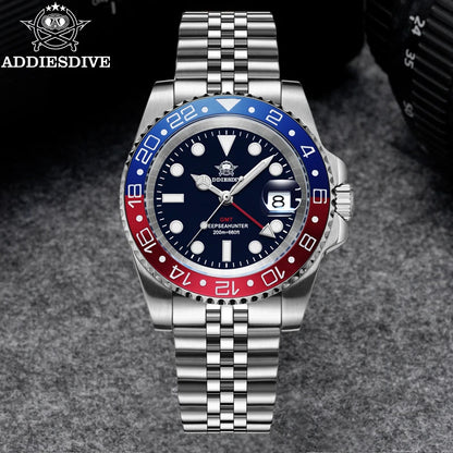 ADDIESDIVE New Men's Watches Top Luxury GMT Quartz Watch For Men Stainless Steel BGW9 Luminous 20Bar Waterproof Classic Watches