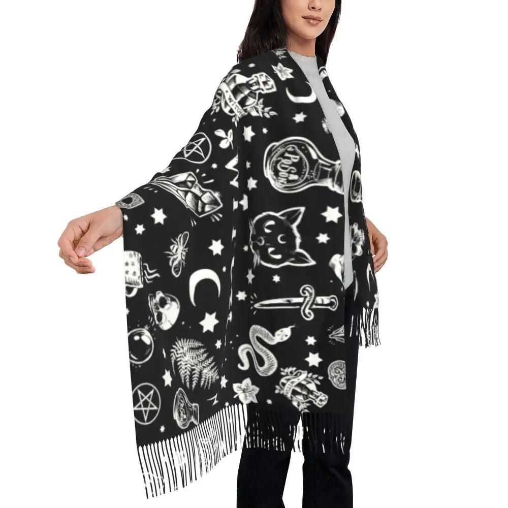 Printed The Major Arcana Of Tarot Vintage Patchwork Scarf Men Women Winter Fall Warm Scarves Occult Witch Spiritual Shawl Wrap