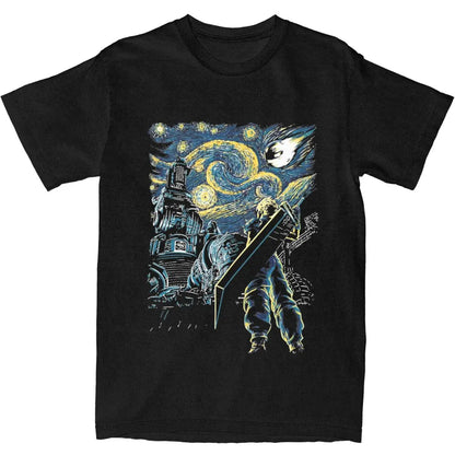 Man T Shirt FF7 Starry Night Final Fantasy VII Remake Cloud Strife T-Shirts Hip Hop Summer Tees Y2K Loose Pure Cotton Clothing