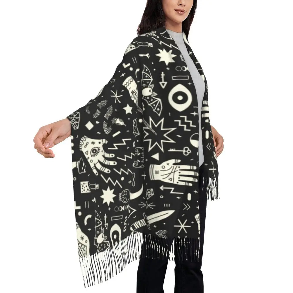 Printed The Major Arcana Of Tarot Vintage Patchwork Scarf Men Women Winter Fall Warm Scarves Occult Witch Spiritual Shawl Wrap