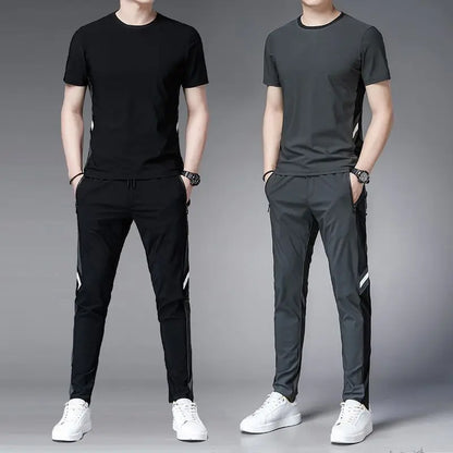 Men's Top Pants Sets Fashion Sports Suits Kpop Sweatpants Xl Clothing Cool No Logo Man T Shirt Polyester Slim Fit Chic Tracksuit