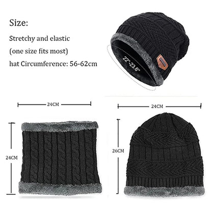 Winter Set Hat Scarves Touch Screen Gloves 3pcs Warm Men Women Fashion Thickening Plus Wool Neck Protect Cap Outdoor Riding