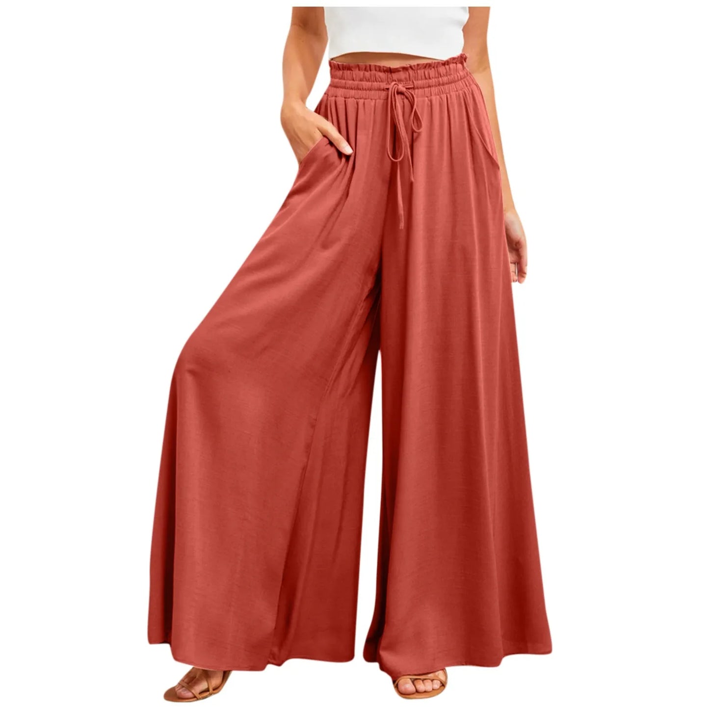 Women's 's Pants Soft Pantalon Wide Legs Long Pants Casual High Waist Trousers Plus Size Summer Pants