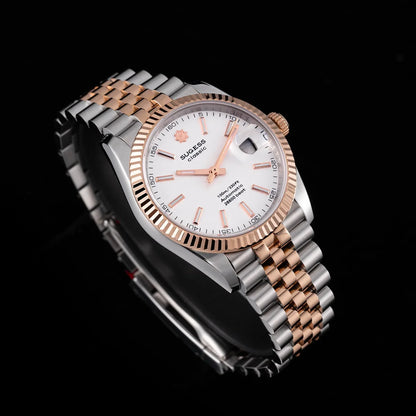 Sugess 36mm Man Watch Automatic ST2130 Movement Retro Mechanical Wristwatches Sapphire Crystal RoseGold Case President Bracelet