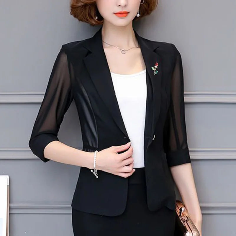 Elegant Solid Color Spliced Pockets All-match Blazer Women's Clothing 2023 Summer New Oversized Casual Tops Office Lady Blazers