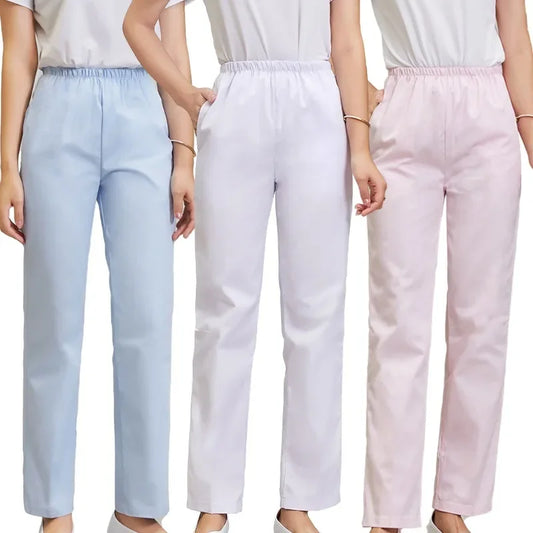 2024 Plus Size Work Pants Comfort Elasticated Waist Doctor Pants Women White Pink Blue Nurse Dress Nurse Pants