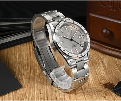 San Martin Design 39mm GMT Men Watch Luxury Business Dress NH34 Mechanical Stainless Steel Wristwatch Date Sapphire 10Bar SN0129