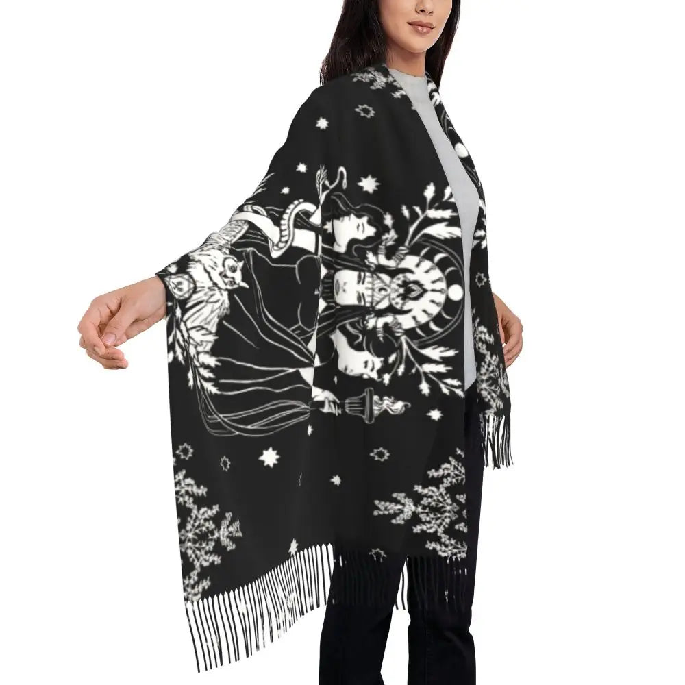 Printed The Major Arcana Of Tarot Vintage Patchwork Scarf Men Women Winter Fall Warm Scarves Occult Witch Spiritual Shawl Wrap