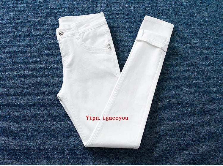 2023 Spring Autumn new White Jeans Women Fashion Slim Pencil High Waist Skinny Elasticity Denim Pants Female Trousers tide H2366