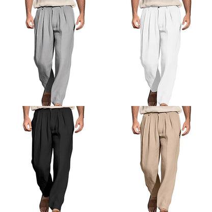 Men’s Wide Leg Pants Drawstring Mid Waist Pleated Front Long Pants Casual Beach Pants Spring Autumn Clothes