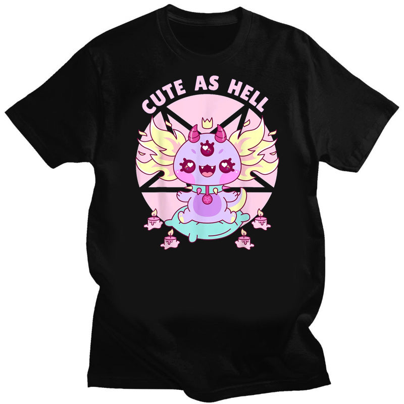 Kawaii Pastel Goth Cute Creepy Black Cat Tshirt Women Summer XS-4XL Tops Creative Pattern Personalized Street Tee Y2k