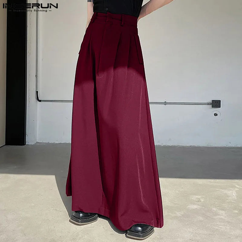 Casual Fashion Style New Men's Trousers INCERUN Solid Color Simple Pantalons Hot Sale All-match Wide Leg Skirts Pants S-5XL 2023