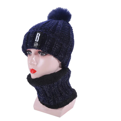 Warm Winter Skullies Beanies Knitted Hat Women Brand High Quality Winter Women Ball Ski Wool Fur Hat Pompoms Hats Knitted Scarf