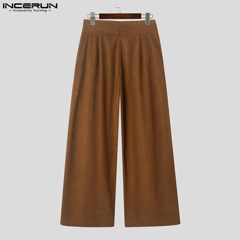 Fashion Men's Trousers INCERUN 2024 Solid Pleated Cross Design Long Pants Casual Party Shows Male High Waisted Pantalons S-5XL