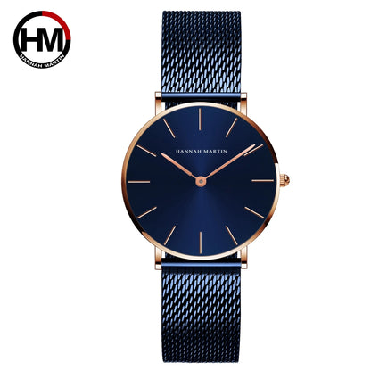 2023 NEW BLUE Simple Design Japan Quartz Movement Waterproof Ladies Wristwatch Stainless Steel Band Classic Watches for Women