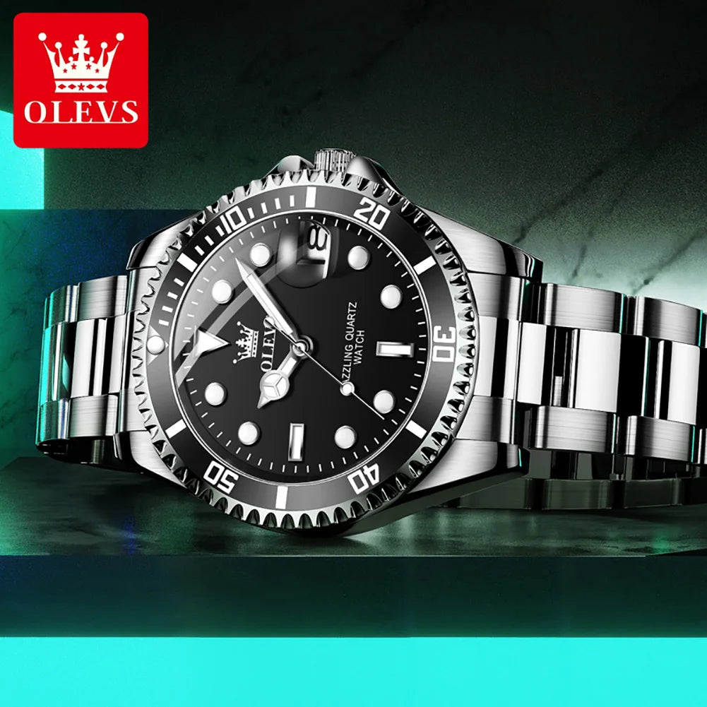 OLEVS Top Original Quartz Watch for Men Diving Series Stainles Steel Waterproof Man Watch Fashion Luxury Brand Men's Wristwatch