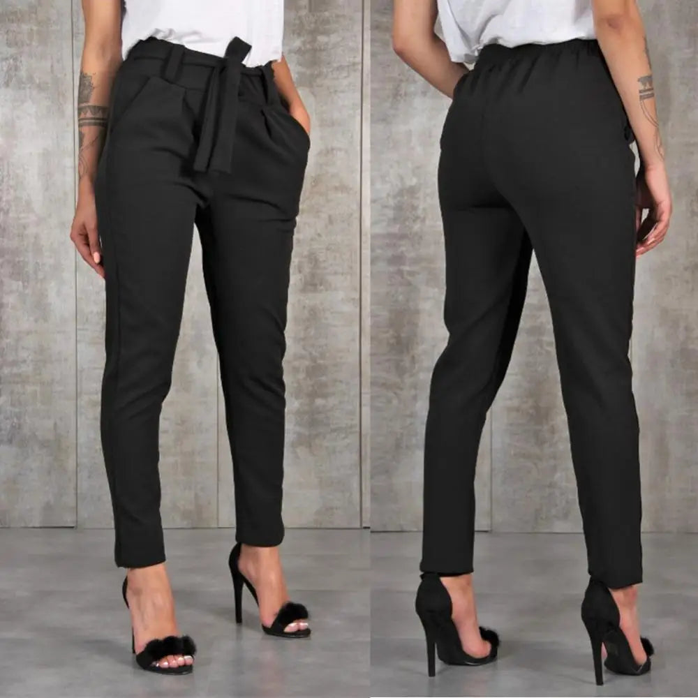 2024 Spring Summer Autumn Casual Slim Chiffon Thin Pants For Women High Waist Black Khaki Green Pants Woman Trousers