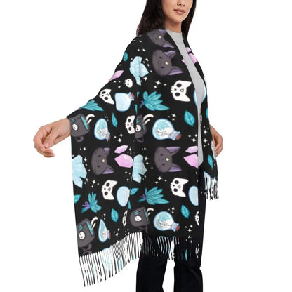 Printed The Major Arcana Of Tarot Vintage Patchwork Scarf Men Women Winter Fall Warm Scarves Occult Witch Spiritual Shawl Wrap