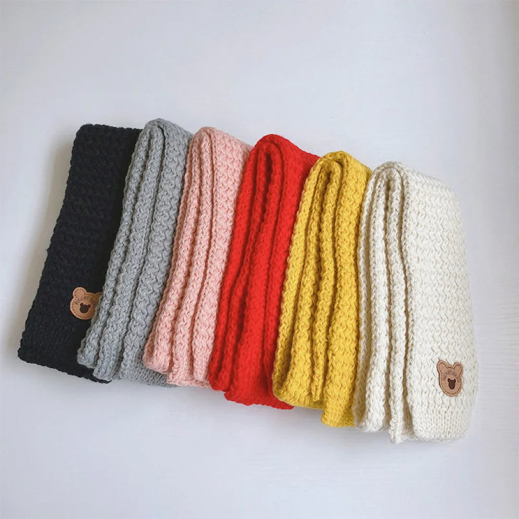 Autumn And Winter Children's Hats Scarves Two-piece Set Plush Insulation Knitted Hat Set Little Bear Wool Hat