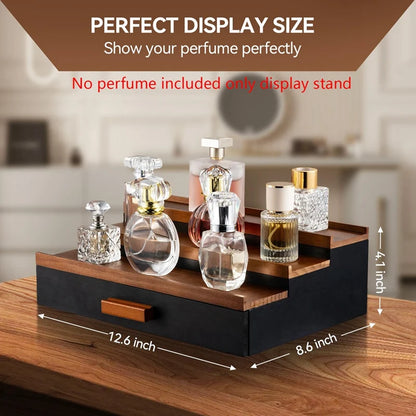 Wooden Cologne Display Stand Organizer For Men, 3 Tier Cologne Display With Drawer Storage, Perfume Display Rack