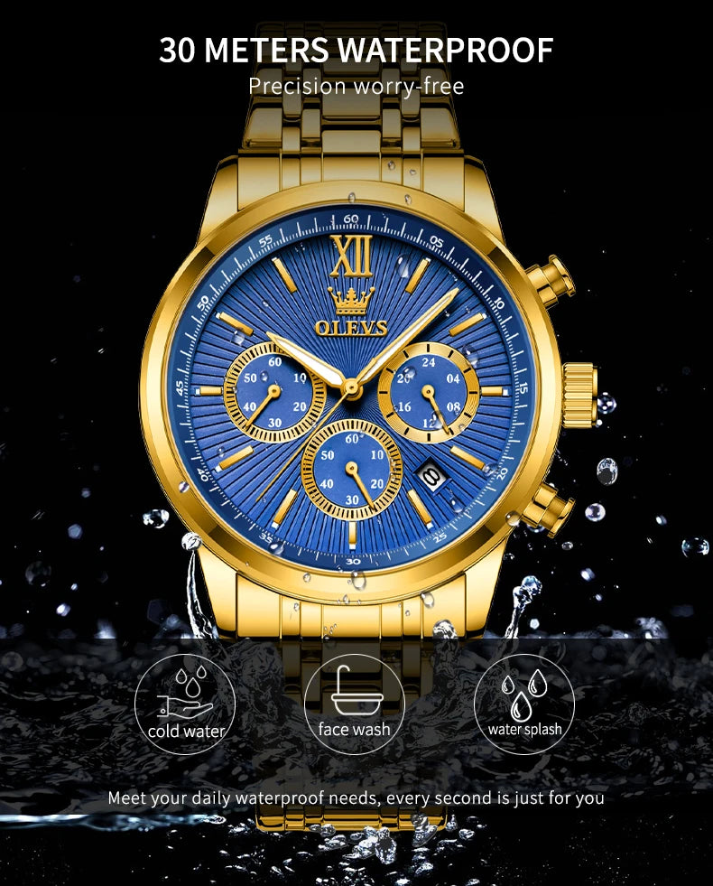 OLEVS 2023 New Gold Watch for Men Stainless Steel Waterproof Chronograph Calendar Man Watch Luxury Top Brand Men's Wristwatches