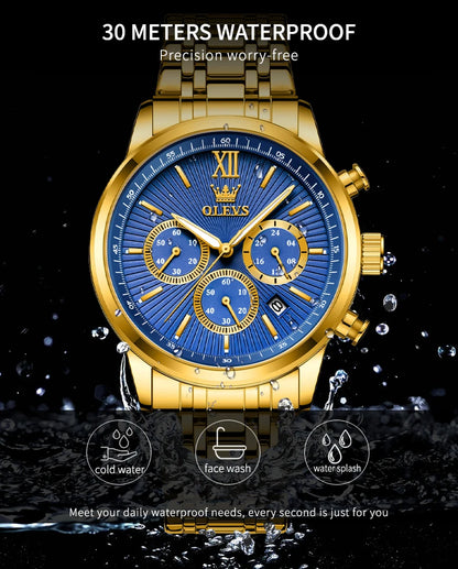 OLEVS 2023 New Gold Watch for Men Stainless Steel Waterproof Chronograph Calendar Man Watch Luxury Top Brand Men's Wristwatches