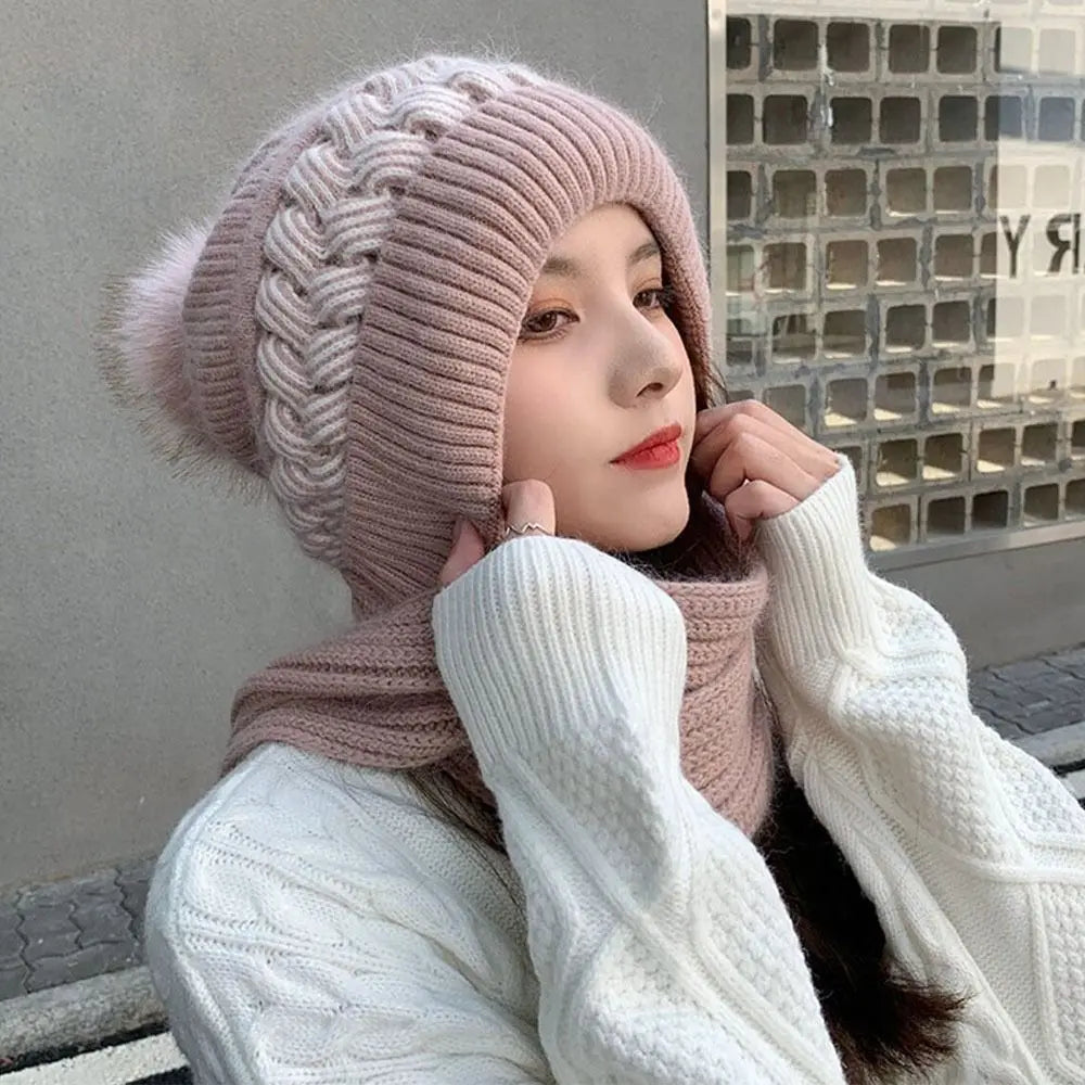 Integrated Ear Protection Windproof Cap Scarf Knitting Thickening Hat Winter Beanie Hat Scarf