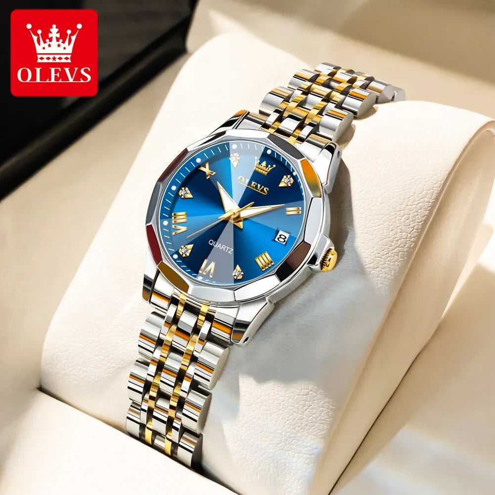 OLEVS Top Brand Women's Watches Elegant Rhombus Mirror Original Quartz Ladies Wristwatch Stainless Waterproof Diamond Wristwatch