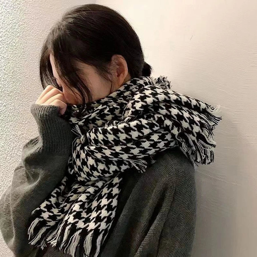 Knitted Scarf Women's Winter Korean Edition Versatile Shawl Wrapped with Warm Scarf Cover Classic Fashion Brand