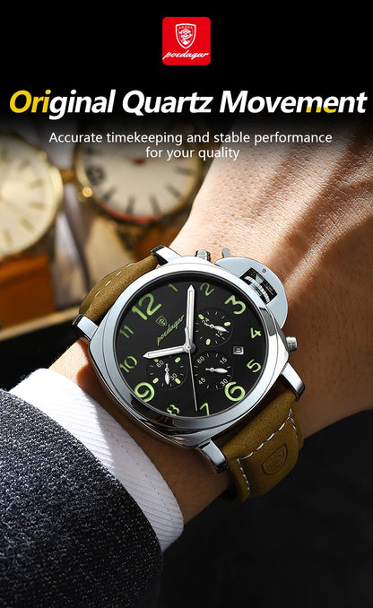 POEDAGAR Luxury Military Watch For Men Waterproof Luminous Date Chronograph Man Watch Sports Casual Leather Men's Quartz Watches